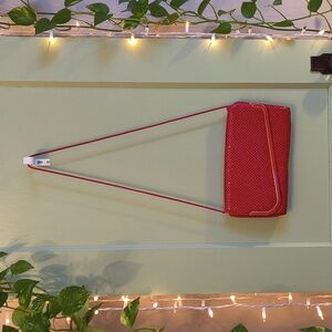 Women's Envelop Clutch Shoulder Bag Purse Red Gold Mesh